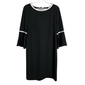 Ronni Nicole Black Bell Sleeve Dress Women’s 10 Sheath Knee Length Trim Detail